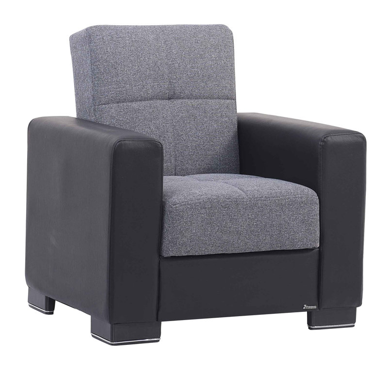 Fauteuil convertible 3-en-1 rembourré en tissu avec rangement Legacy, Similicuir gris / noir