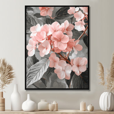 Doux hortensia rose en niveaux de gris III - hortensia, art mural