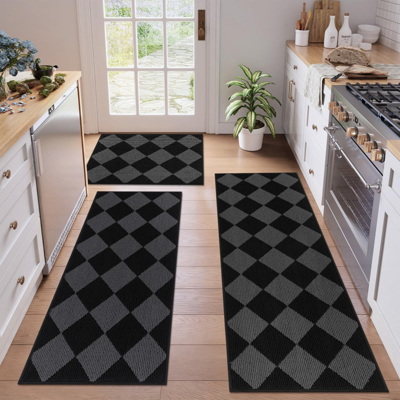Machine Washable Non-Slip Kitchen Mat, Black/Gray