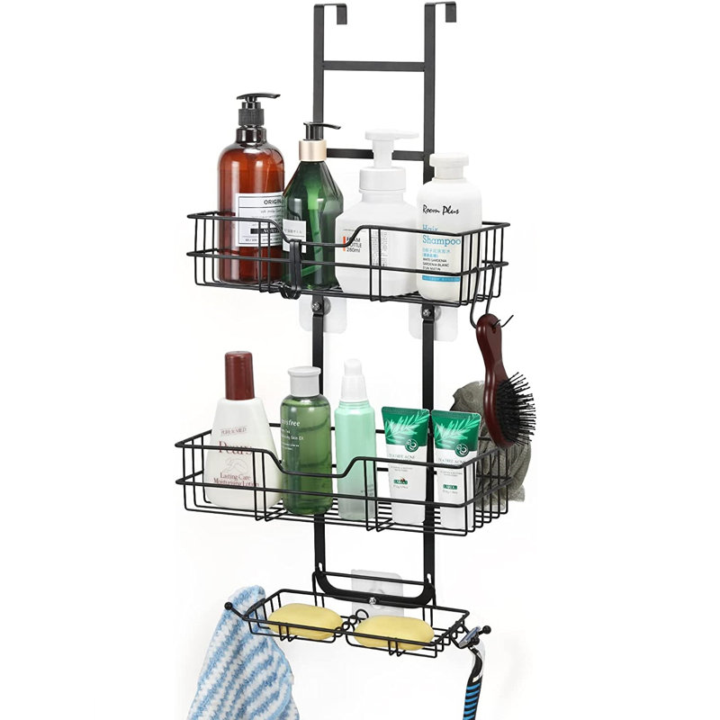 Panier de douche au-dessus de la porte, tablette de rangement suspendue antirouille, panier de douche avec ventouse