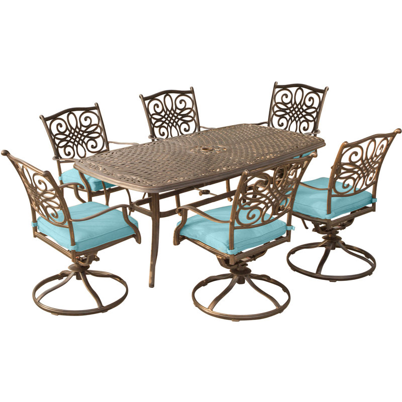Carleton 6 - Person Patio Dining Set with Rectangular Table , Cushions Included, Ocean Blue