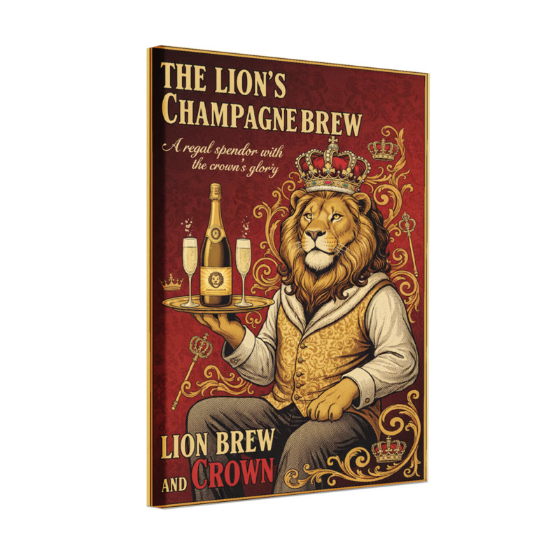 Fashion Lion Crown Champagne Brew Royal Regal Splendor Glory, H 24 po x l 16 po