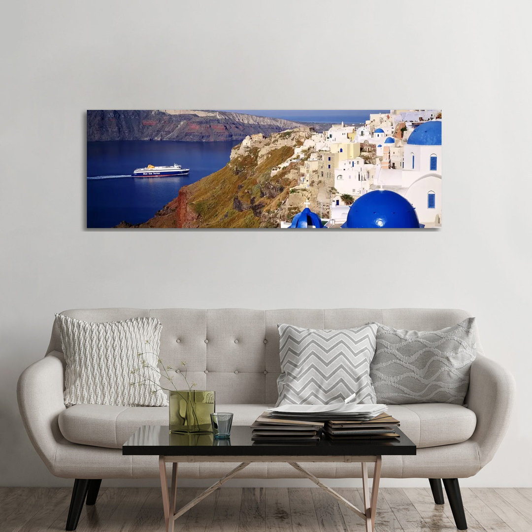 Buildings In A Valley, Santorini, Cyclades Islands, Greece - Wrapped Canvas Panoramic Print