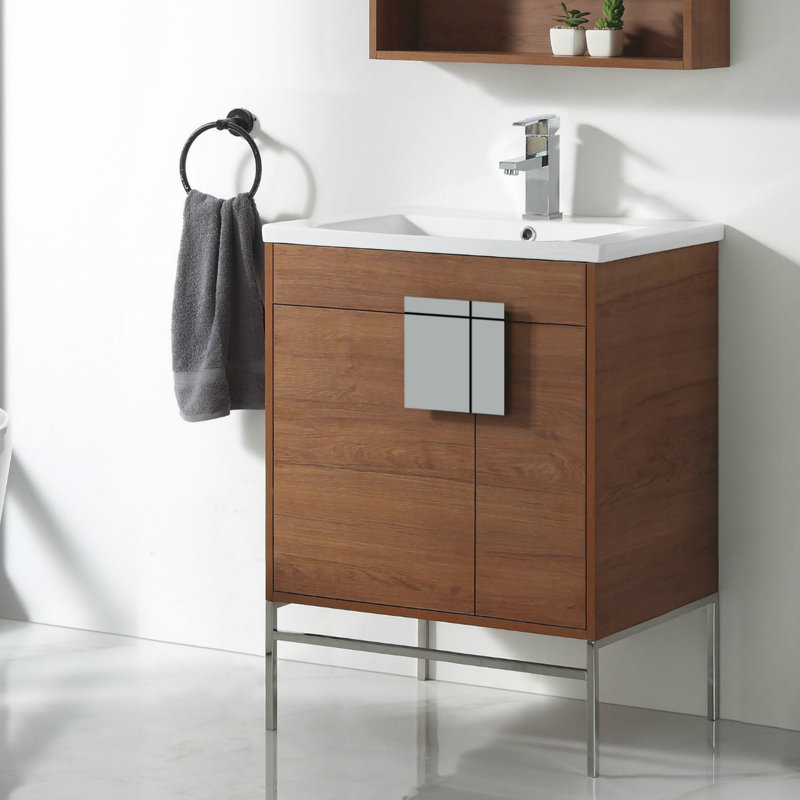Ensemble de meuble-lavabo simple 30 po Maisie, Chrome poli, Noyer épicé