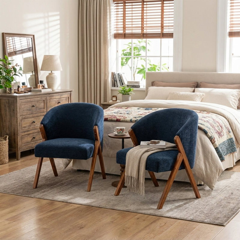 Chaises d'appoint modernes en tissu de velours avec structure en bois massif, chaises rembourrées pour le salon ou le coin lecture