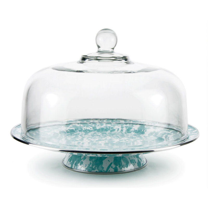 Solid Enamelware Cake Stand, Cobalt Swirl