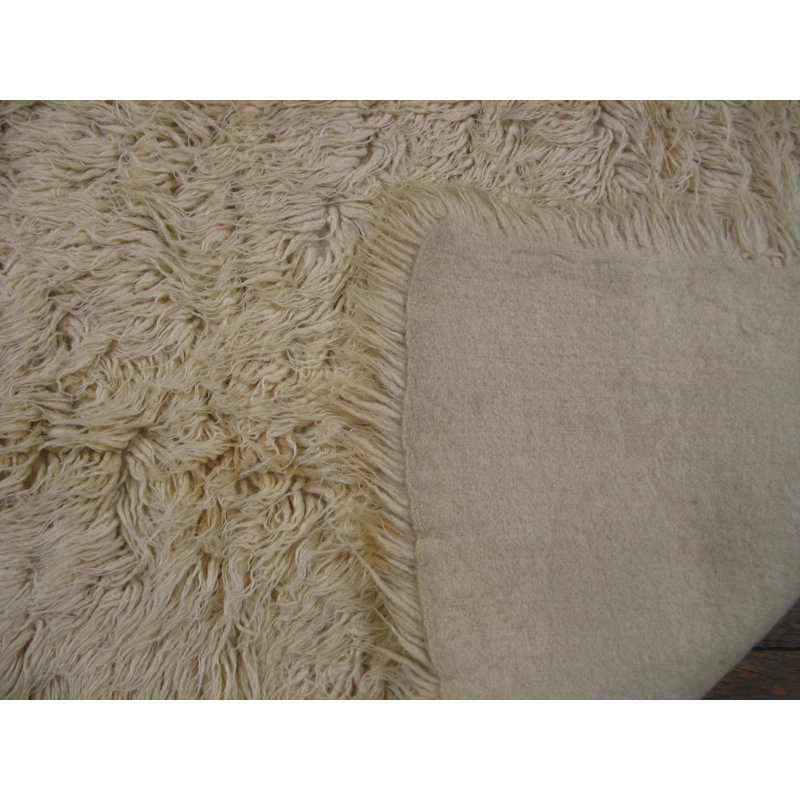 Vintage Mid Century Modern Moroccan Berber Ivory Shag Rug