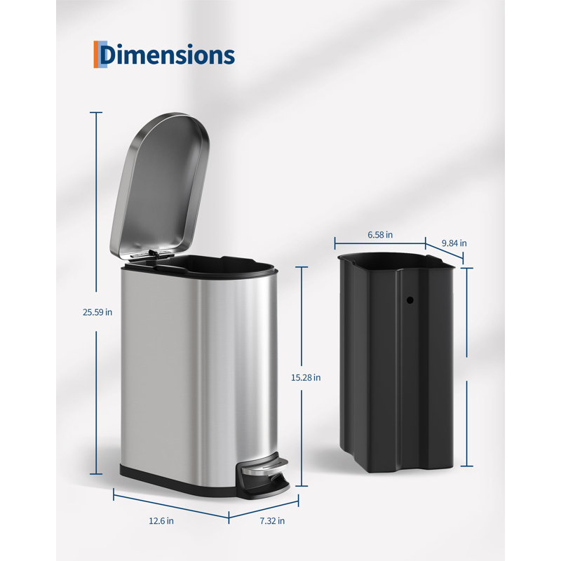 Stainless Steel Kitchen Trash Can - 13.2L