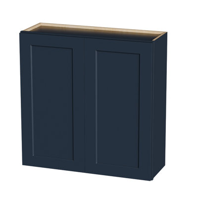 Armoire murale en bois massif bleu marine Shaker 36 po, charnières à fermeture en douceur, tablettes réglables, porte double pour la cuisine, la salle de bain, la lessive, l 36 po x P 12 po x P 36 po