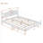 White-toned solid wood platform bed, queen size mattress support for residential bedroom use, retro styled frame with slat support