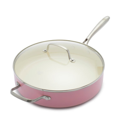 Greenlife Artisan Healthy Ceramic Nonstick Saute Pan, 5 Quart With Handle And Helper Lid, Stainless Steel Handle, Induction, Pfas Free, Dishwasher Safe, Oven Safe, Pink