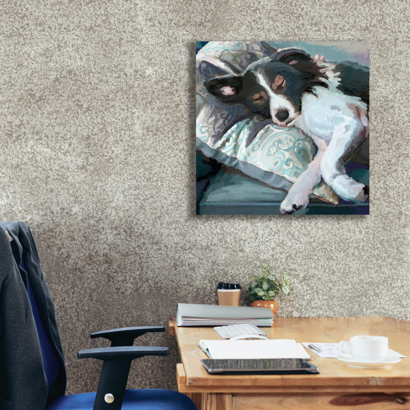 «Couch Collie» par Art Licensing Studio, art mural sur toile, 26 po x 26 po