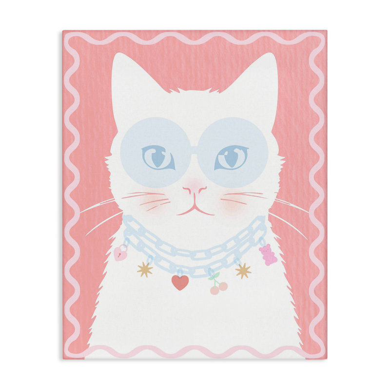 Chat pastel avec collier en toile, design par Lil 'Rue, H 20 po x l 16 po