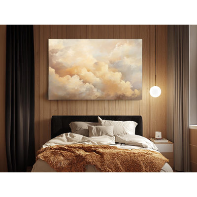 Reproduction d'art sur toile, "Ethereal Golden Clouds Sky Landscape - Dreamy Artwork for Tranquil Home Decor"