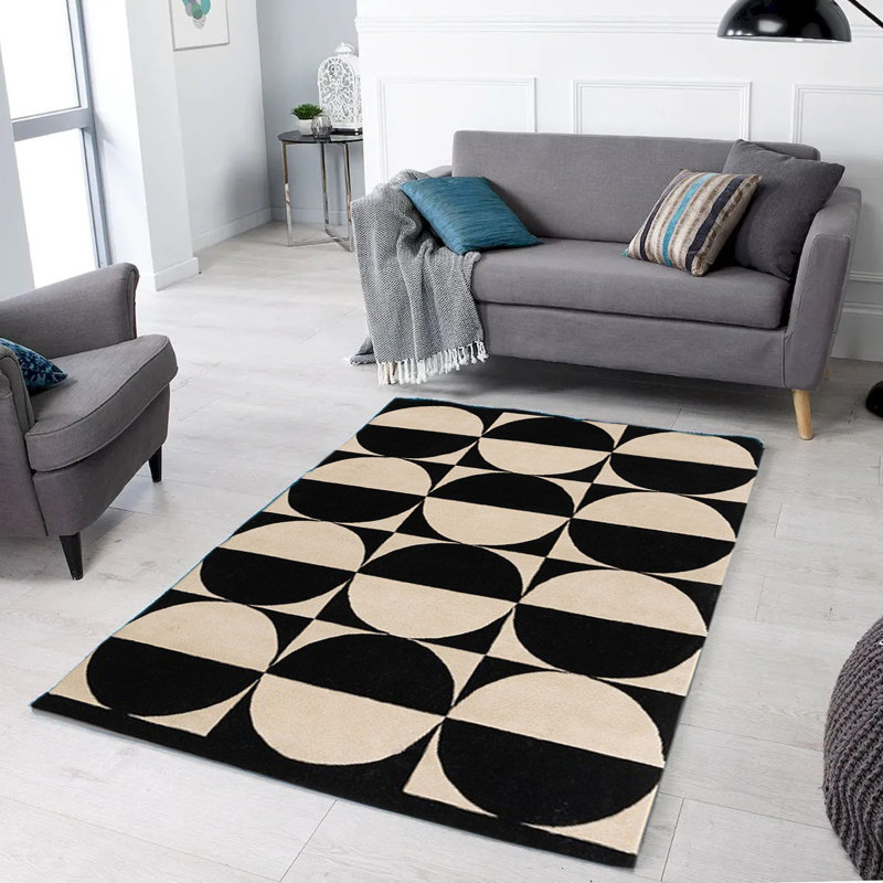Tapis abstrait à cercles abstraits, Rectangle 5 pi x 7 pi 6 po