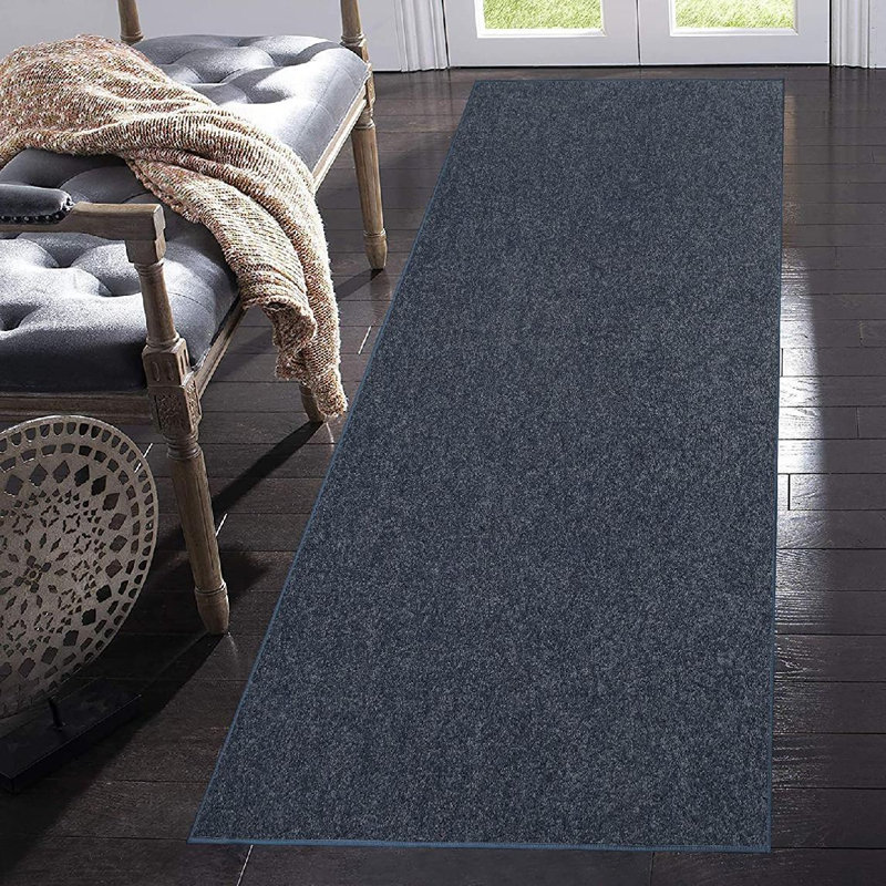 Tapis uni tissé à la machine en bleu pétrole, Tapis de couloir 3 pi x 28 pi