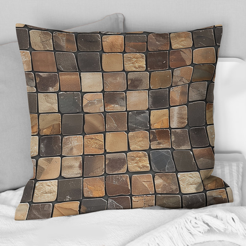 Carreaux de mosaïque bruns II - coussin décoratif moderne, H 16 po x l 16 po