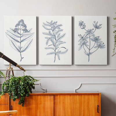 Indigo Botany Study I - Ensemble de 3 toiles tendues