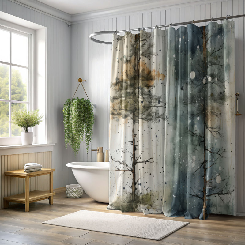 Rideau de douche Snow-Dust Trees - Premium, H 74 po x l 71 po
