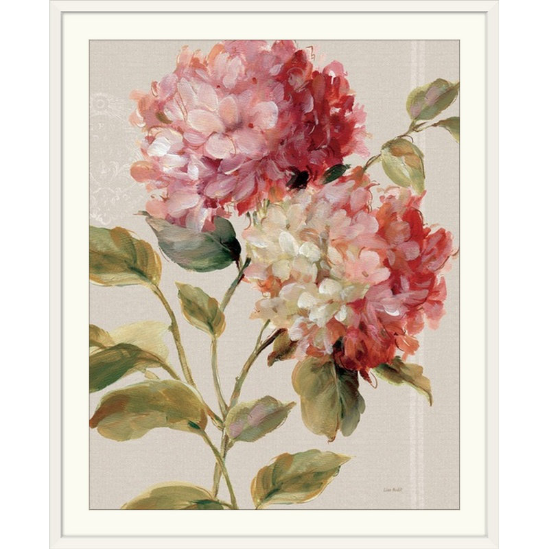 «Harmonious Hydrangeas Linen» - reproduction, Cadre blanc, H 38 po x l 32 po x P 1 po