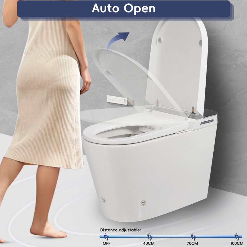 Automatic Smart Toilet With Built - In Bidet, Heated Seat, Warm Water And Dry Function, Foot Sensor Control, Led Display, Remote Operated, White Design. Four Level Radar Sensing, Various Fountain