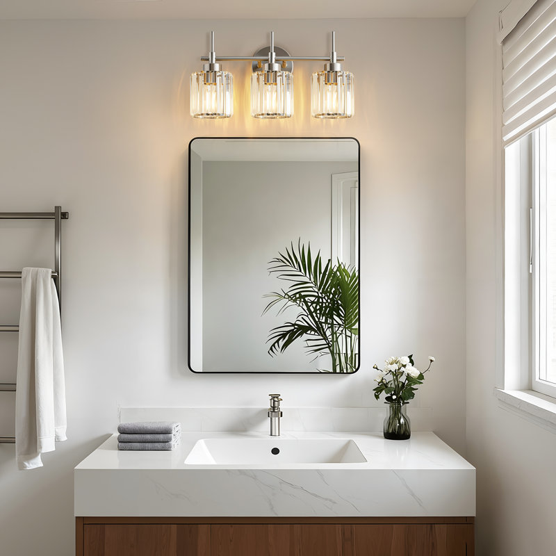 3-Light Sand Nickel Bathroom Light Fixtures With Clear Shades, Vanity Lighting Fixtures Over Mirror (Exclude Bulb), Nickel