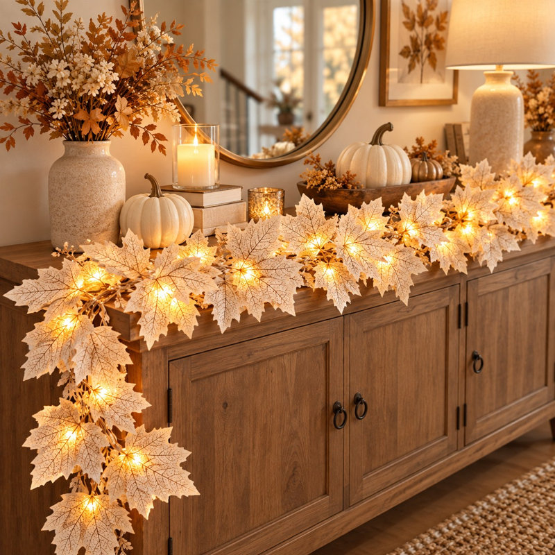 Guirlande lumineuse de feuilles d'érable d'automne de 4 mètres avec lumières DEL chaudes