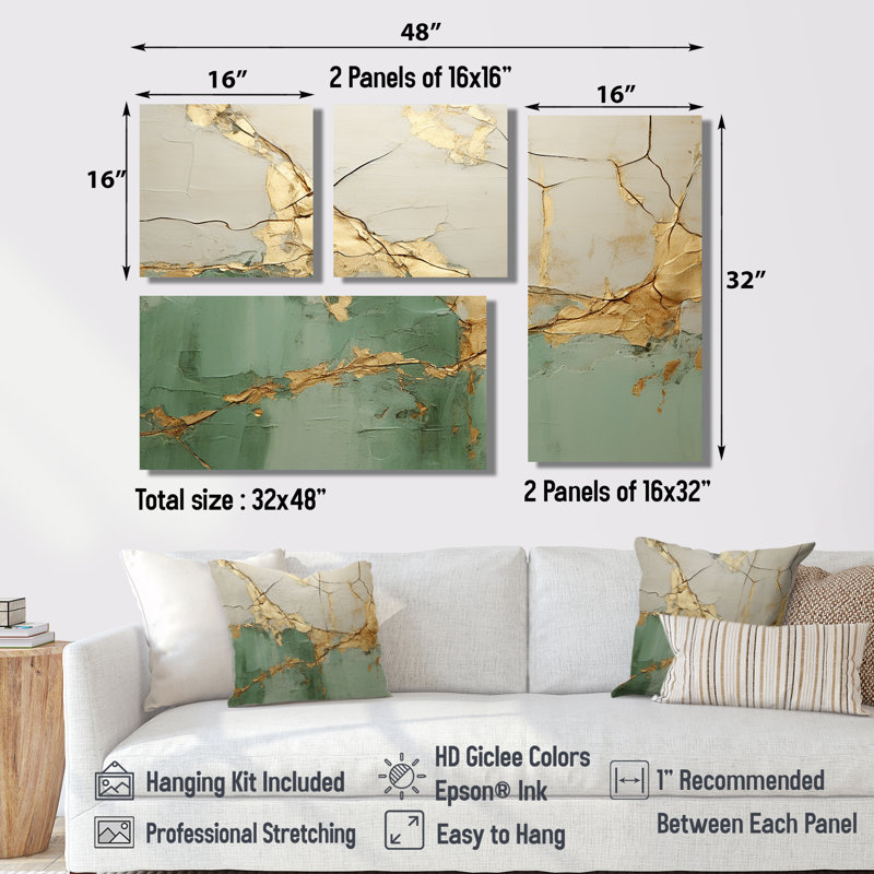 Green Minimalisme Poteries - 4 impressions sur toile modernes, Toile tendue, Ne s’applique pas
