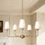 Lustre doré 5 lumières avec abat-jour en tissu blanc - Luminaire suspendu réglable pour la salle à manger, la chambre à coucher et le salon-1093347071