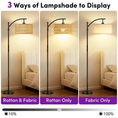 73" Arched/Arc Rattan Floor Lamp With Touch Slider Switch And Remote Control