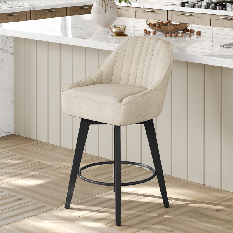 Swivel Upholstered Counter Stool with Metal Frame, BEIGE, 2
