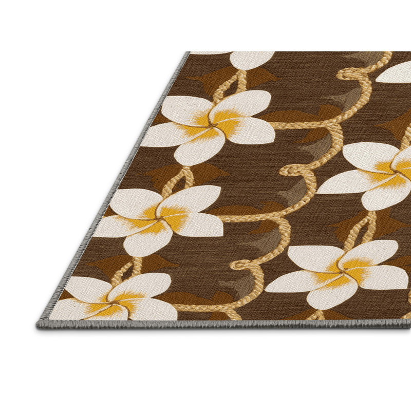  Washable Plumeria Chain Hawaiian Area Rug, Rectangle 4pi x 6 pi