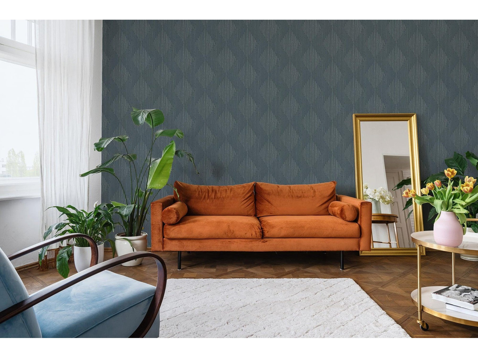 Organic Self-Adhesive Wallpaper Roll, Blue/Gray, Faux Grasscloth, Non-pasted