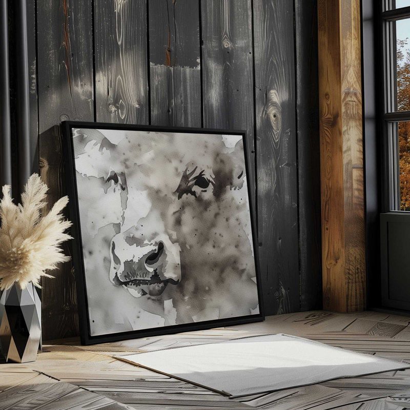 Impression abstraite monochrome sur toile II, H 24,75 po x l 24,75 po x P 1,75 po, Encadrement argenté