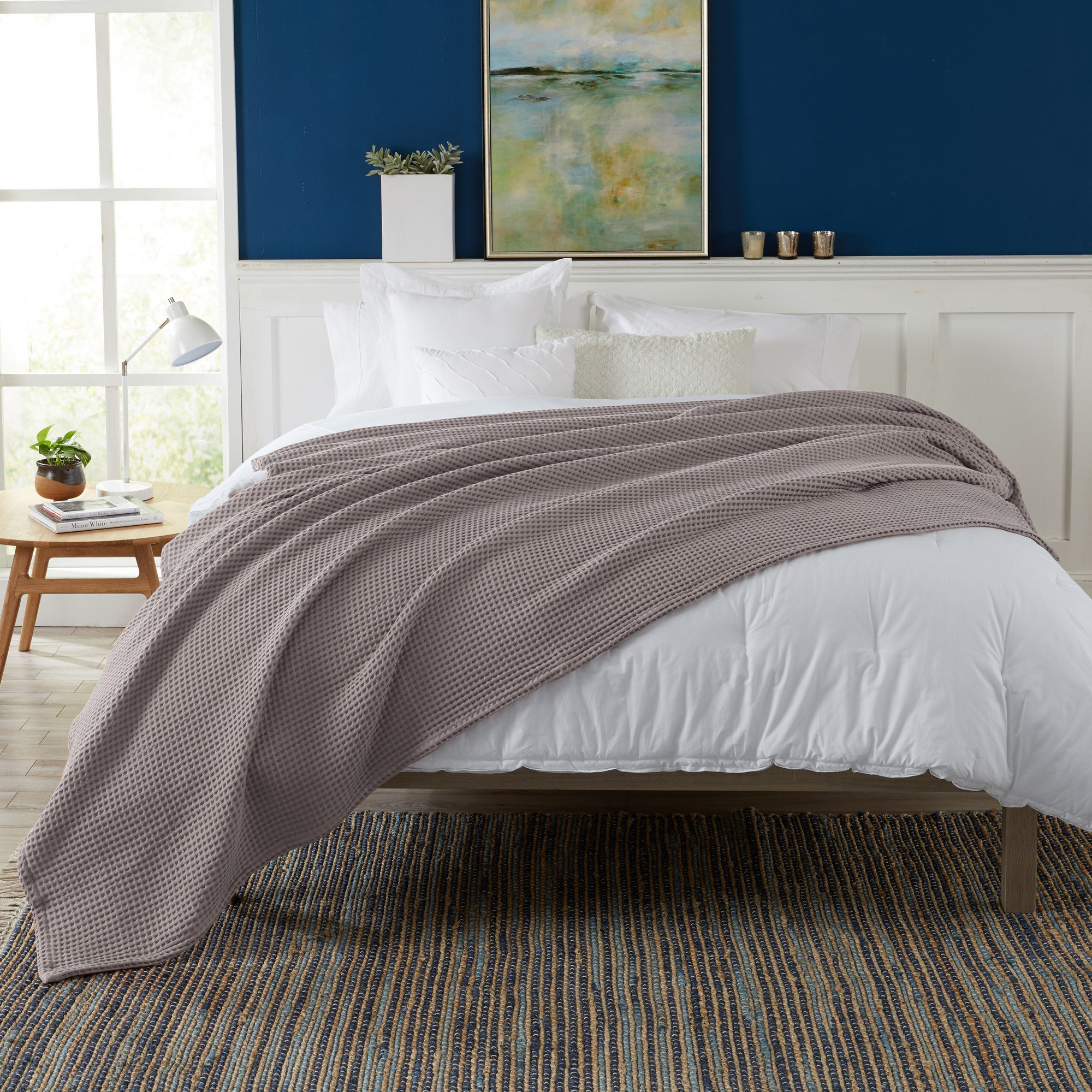 Vila Cotton Waffle Throw Blanket, Charcoal, Queen