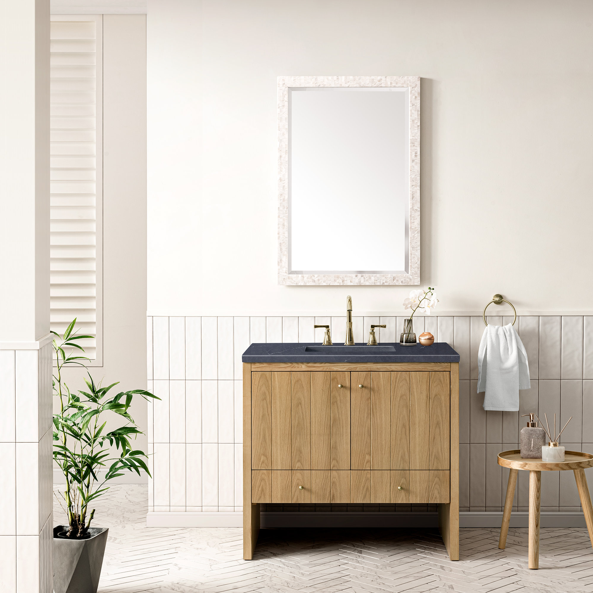 Hudson 36'' Single Bathroom Vanity, Charcoal Soapstone, 8" Widespread, Light Natural Oak