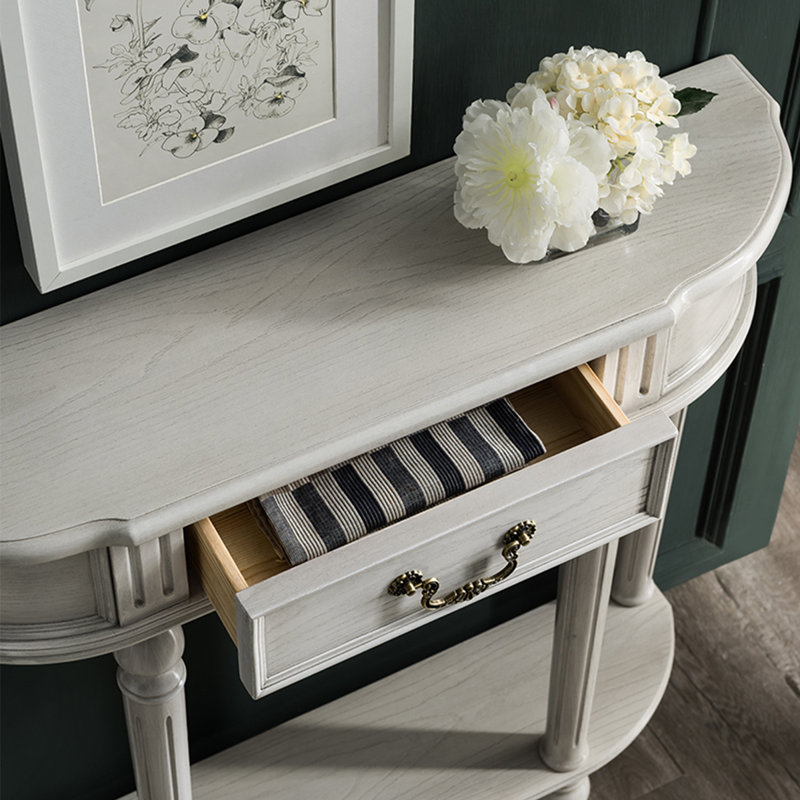 Console demi-cercle en bois massif gris, H 34,65 po x L 35,43 po x l 9,45 po