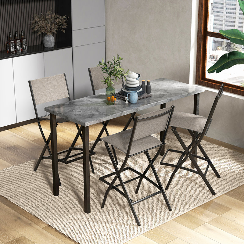 Ensemble de 6 tabourets de bar pliants Latitude Run® avec repose-pieds humanisé, Brun