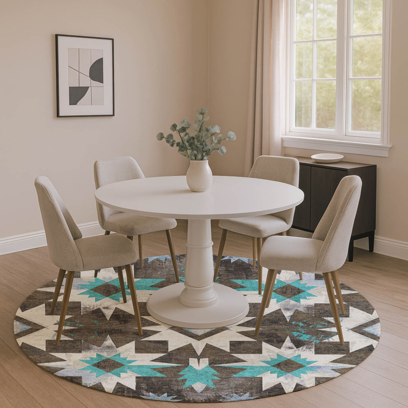 Premium Machine Washable Jakiyra AMF1893 Aztec Rug, Round 8'