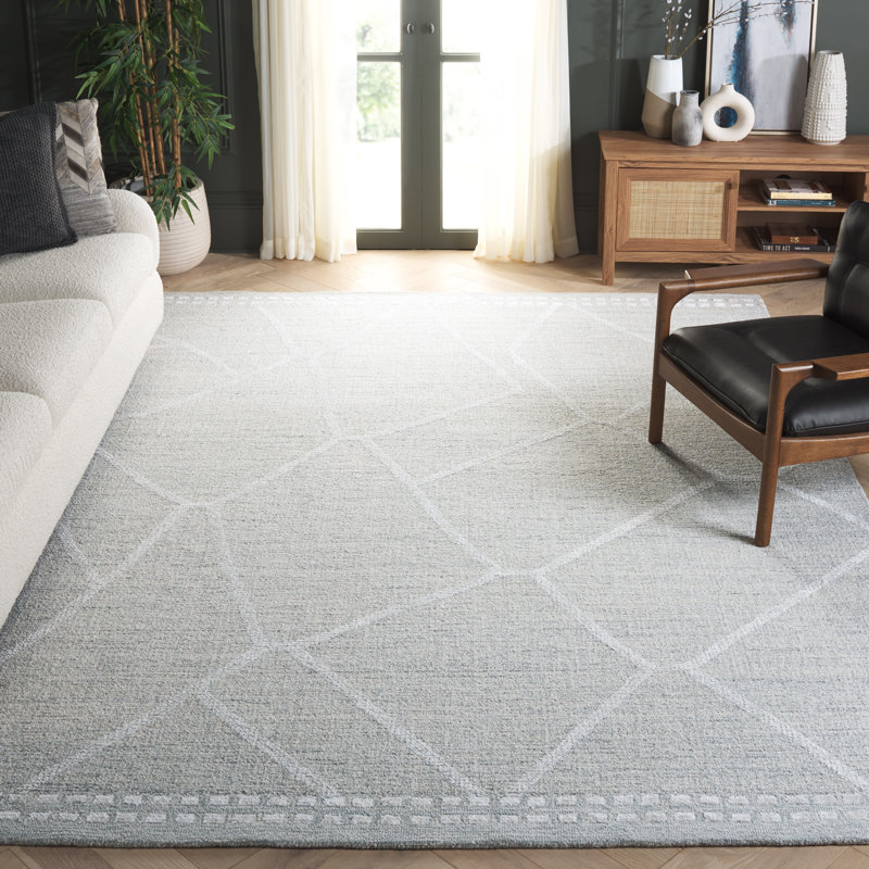 Abstract 461 Hand Tufted Wool/Viscose/Cotton Abstract Rug in Light Gray/Ivory, Rectangle 8' x 10'