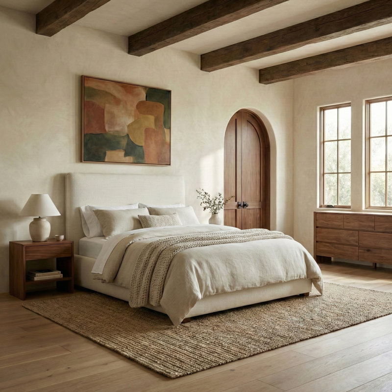Callahan Upholstered Bed, Twin, White Linen