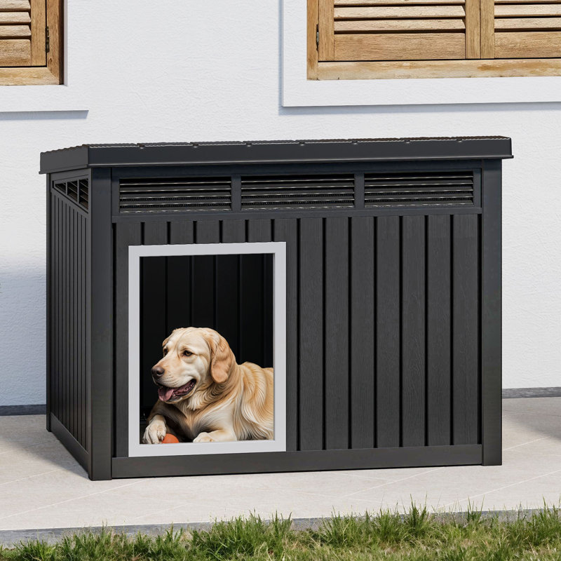  Niche pour chien en plastique, chenil intérieur pour chien avec toit relevable et bonne ventilation pour les chiens de taille moyenne