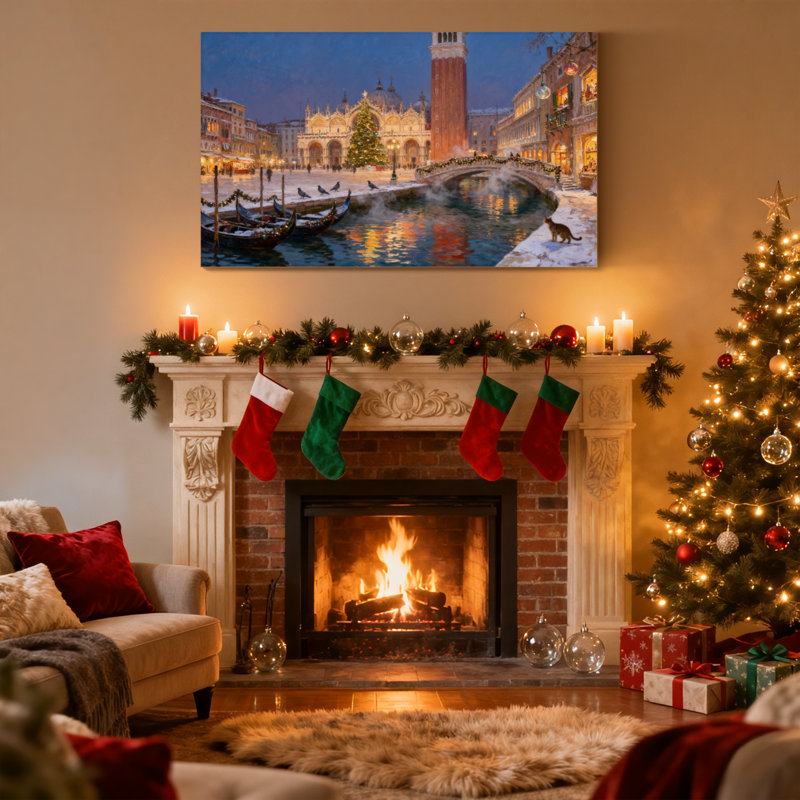 «Christmas Venice Winter Christmas Scene», ensemble de 3 reproductions d'art sur toile, H 12 po x l 18 po
