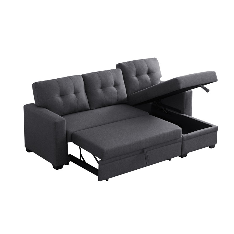 Canapé modulaire rembourré avec méridienne, Lin gris