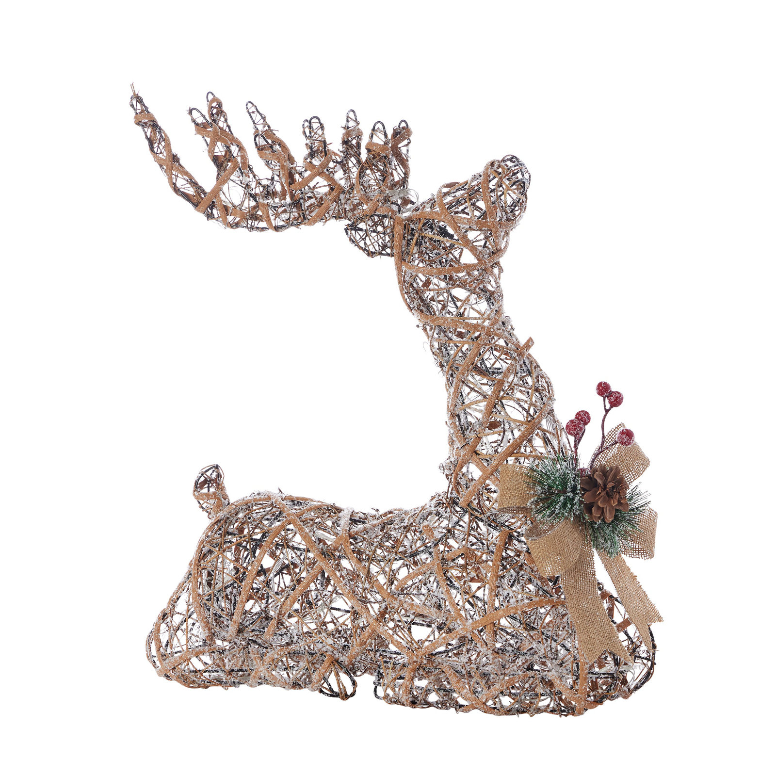 Natural Rattan Sitting Reindeer, Pre-Lit with 50 Warm White LED Lights, Plug In, 31.49"H x 9.44"W x 32.67"D