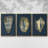 Ensemble de 3 pièces encadrées sur toile, feuille d'or I sur cobalt-97792035-97792032