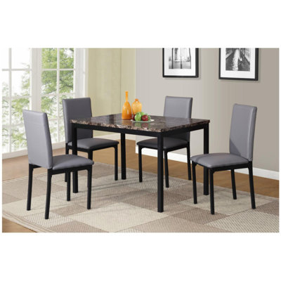 5Piece Metal Dinette Set with Laminated Faux Marble Top