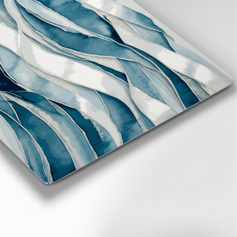Diagonale rayures bleu acier blanc vert métal, H 30 po x l 20 po