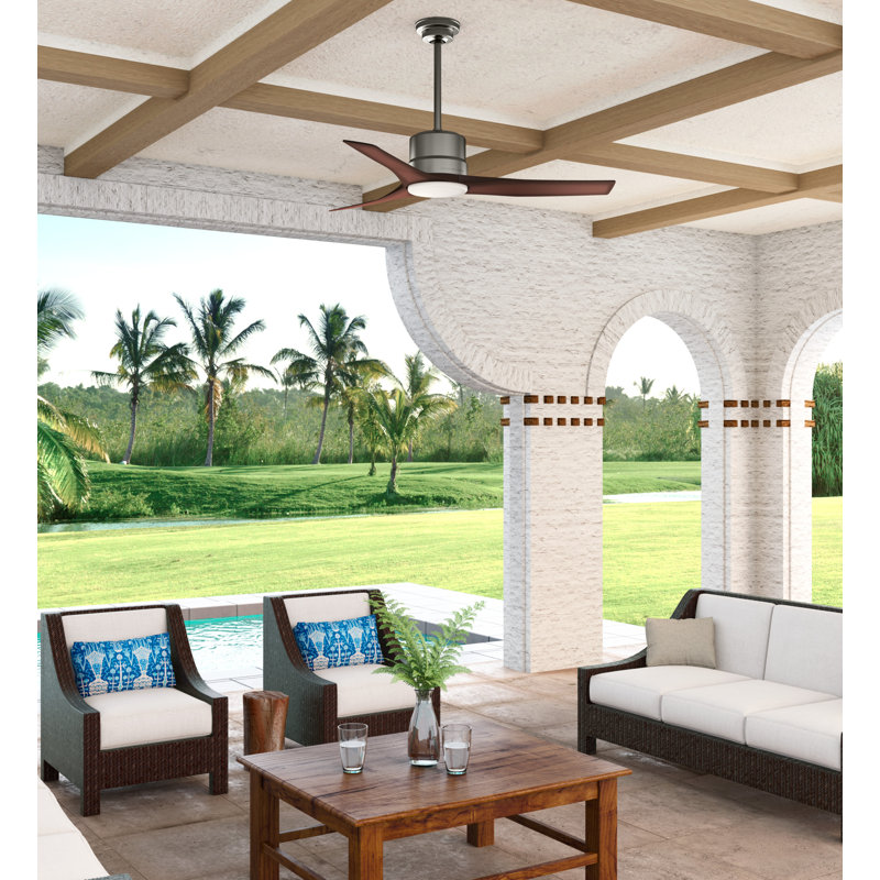 52'' Piston 3 -Blade Outdoor Standard Ceiling Fan with Remote Control and Light Kit Included, Brushed Slate