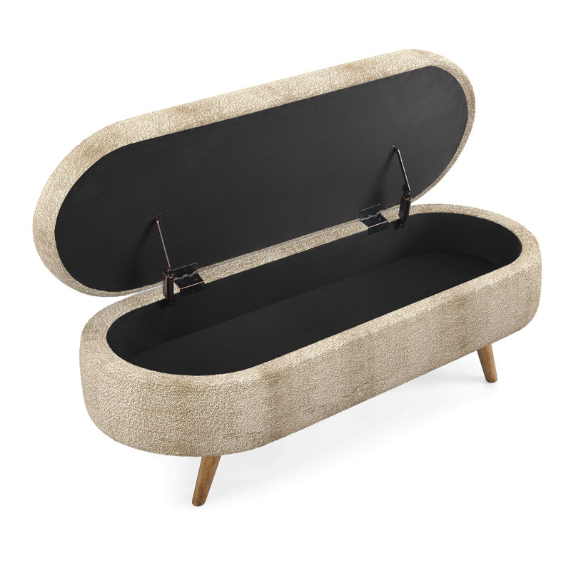 Banc de rangement repose-pieds ovale, pieds en bois d'hévéa, 43,5 po x 16 po x 16 po, Brun